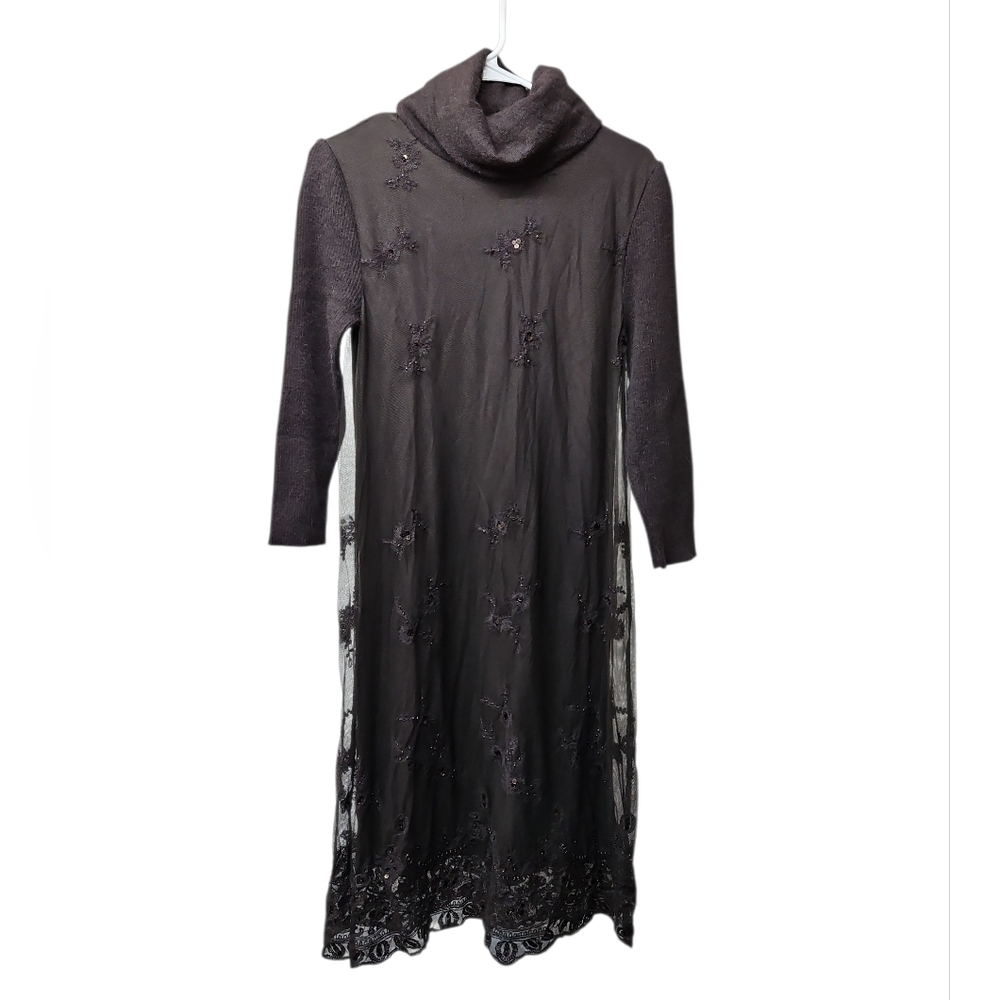 SUNDANCE CATALOGUE Eventide Mohair Beaded Mesh Overlay Sweater Midi Dress Sz XS